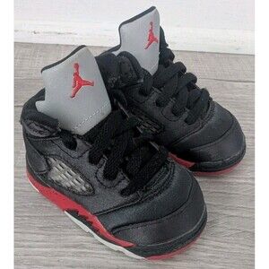 Nike Air Jordan 5 V Shoes Retro Satin Baby Toddler 4C Bred Black Red 440890-006